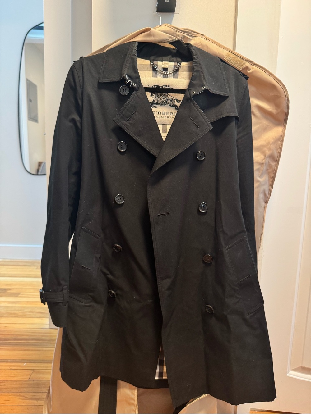 Burberry Women’s The Kensington Black Trench Coat With Garment Bag